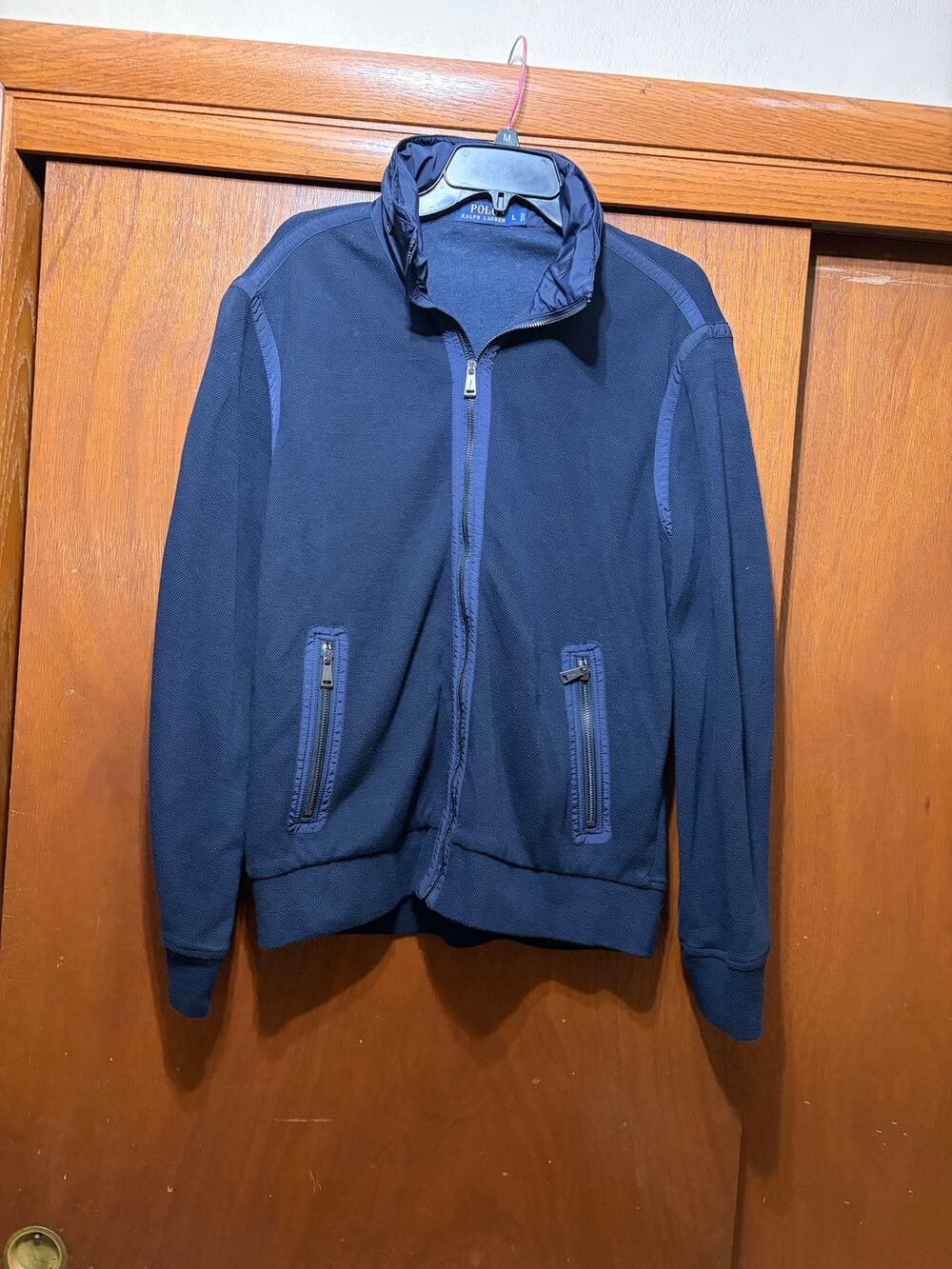 Polo Ralph Lauren Men's L Navy Full Zip Performance Jacket Stowaway Hood